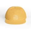Yellow cap with a curved brim and white logo on the front.