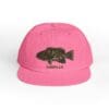 Pink cap with a fish graphic and 