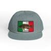 Gray snapback hat with a Mexican flag and fish patch.
