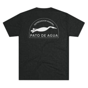 Black T-shirt with a waterfowl logo and Spanish text.