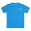 Bright blue t-shirt with a small white logo on the chest.