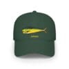 Dark green cap with a yellow fish design and the word 'ZANAR'.
