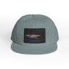 Gray cap with a rectangular embroidered patch featuring an abstract design.