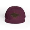 Maroon baseball cap with a fish logo and text embroidered on the front.