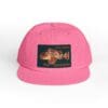 Pink baseball cap with a vintage-style patch on the front.
