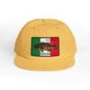 Yellow cap with a Mexican flag and fish design patch.