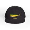 Black baseball cap with a fish embroidered on the front.