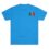 Blue t-shirt with a small Mexican flag patch on the chest.