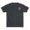 Black T-shirt with a small red and green graphic on the chest pocket area.