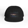 Black snapback hat with a colorful bird logo and text on the front.