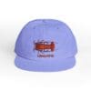 Light purple cap with a brown embroidered design and text.