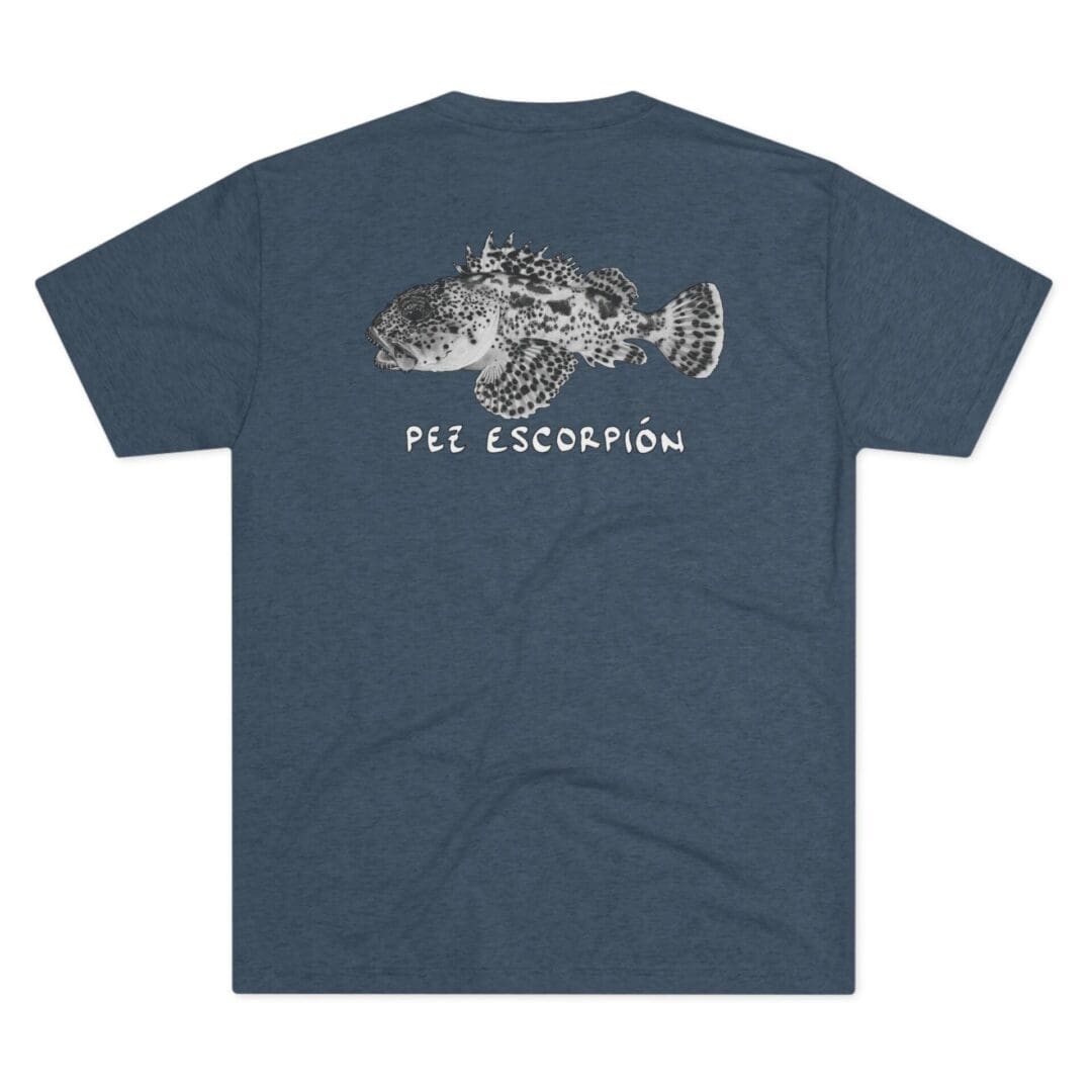 Navy blue T-shirt with a detailed fish illustration and the text 'Pelagic'.