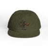 Olive green cap with a floral and bird embroidery on the front.