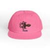 Pink Polo cap with black logo and text.