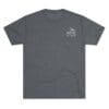 Gray t-shirt with a white logo on the left chest.