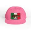 Pink snapback hat with a Mexican flag patch and an eagle design.