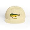 Beige cap with a colorful fish illustration and the word 'Mahi' embroidered.