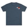 Navy blue T-shirt with a small colorful logo on the chest.