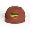 Brown cap with a colorful bird embroidery on the front.