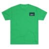Green T-shirt with a small black rectangular logo on the chest.