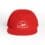Red cap with a white logo and text.