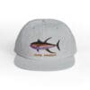 Gray cap with a colorful fish embroidered on the front.