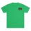 Green short-sleeve t-shirt with a small black logo patch on the chest.