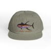 Gray baseball cap with a colorful fish embroidery on the front.
