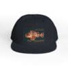 Black baseball cap with a vintage motorcycle design on the front.