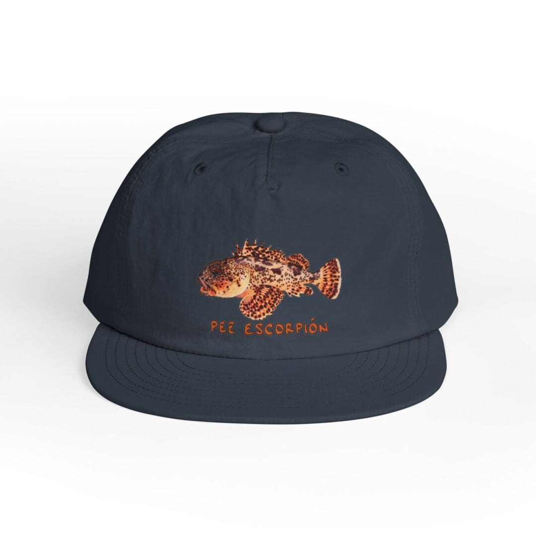 Black cap with a colorful embroidered design on the front.