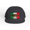 Black cap with Mexican flag and eagle patch on front.
