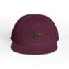 Maroon baseball cap with embroidered design on front.