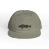 Olive green cap with a fish graphic on the front.