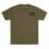 Olive green t-shirt with a small black rectangular logo on the chest.