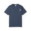 Navy blue t-shirt with a small white graphic on the left chest.