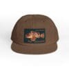 Brown snapback cap with a colorful embroidered patch on the front.