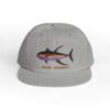 Gray baseball cap with a colorful fish embroidered on the front.