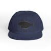 Navy blue cap with a black embroidered fish design on the front.