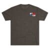Dark gray T-shirt with a small colorful graphic on the chest.