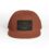Brown cap with a black patch featuring a fish design.