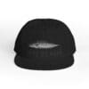 Black baseball cap with a kiss mark and subtle text design.