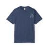 Navy blue T-shirt with a small white graphic on the chest.