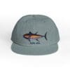 Gray baseball cap with a colorful fish illustration.