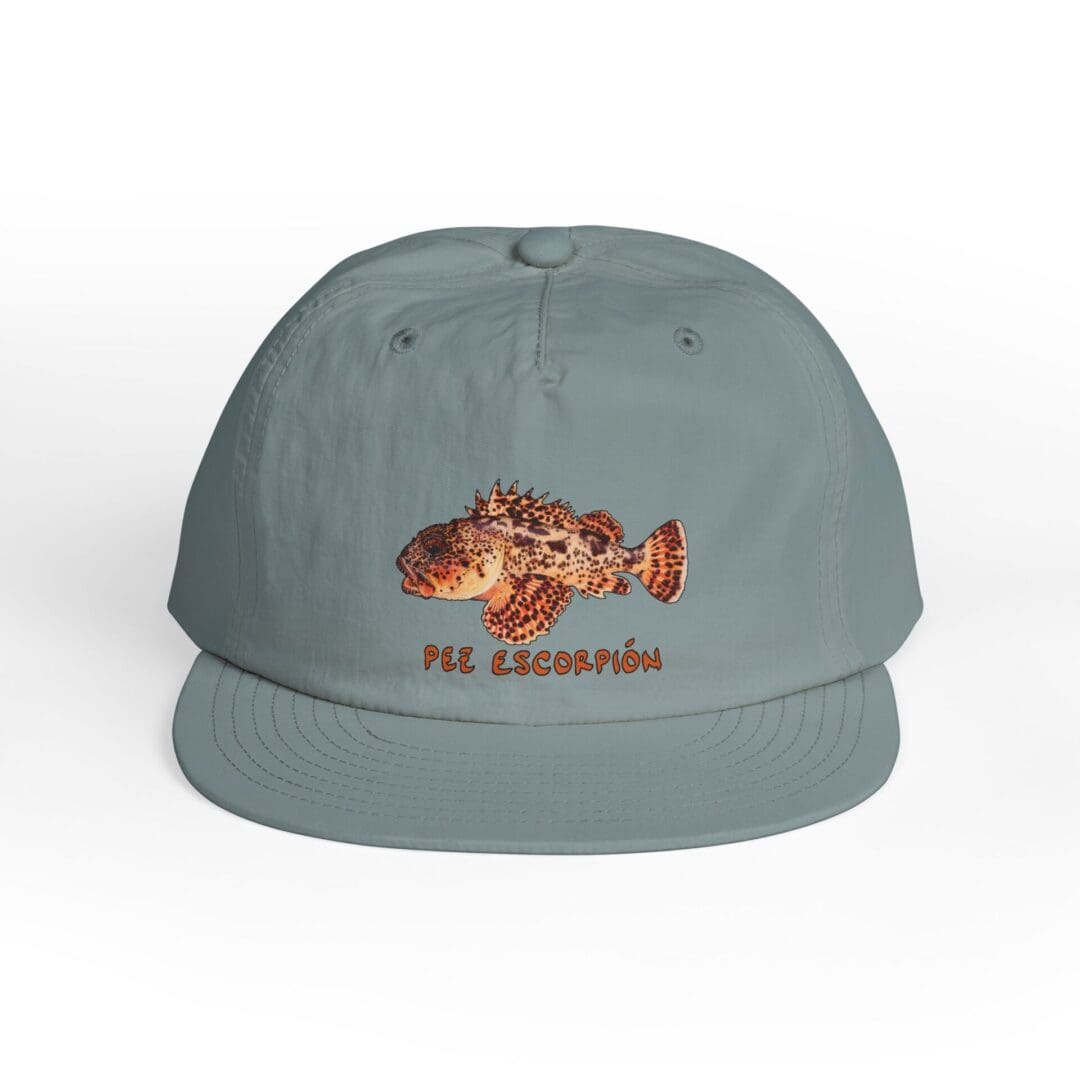 Gray cap with embroidered tiger and text design.