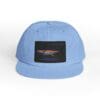 Light blue cap with a small rectangular patch featuring a bird illustration.