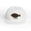 White cap with a brown fish and 'LANGUAGE' text.