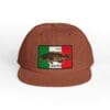 Brown cap with Mexican flag patch and embroidered eagle design.