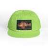 Bright green cap with a colorful graphic patch on the front.