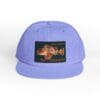 A lavender baseball cap with a colorful embroidered patch on the front.
