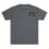 Gray t-shirt with a small rectangular patch on the chest.